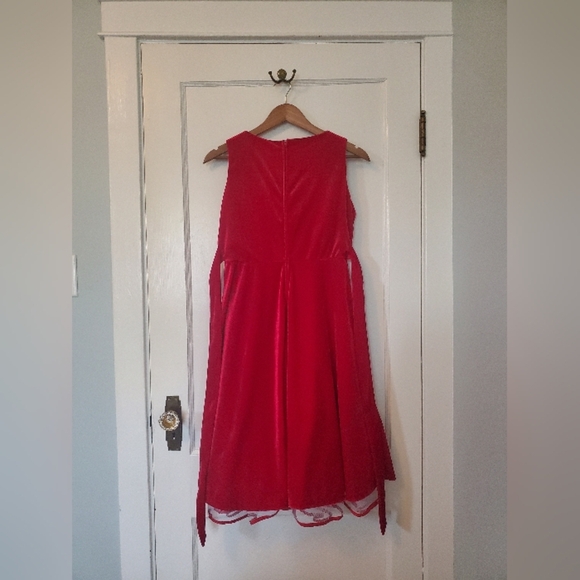 Girls' Rare Editions Velour Dress – Children's Size 16 – Scarlet Red - Picture 3 of 5
